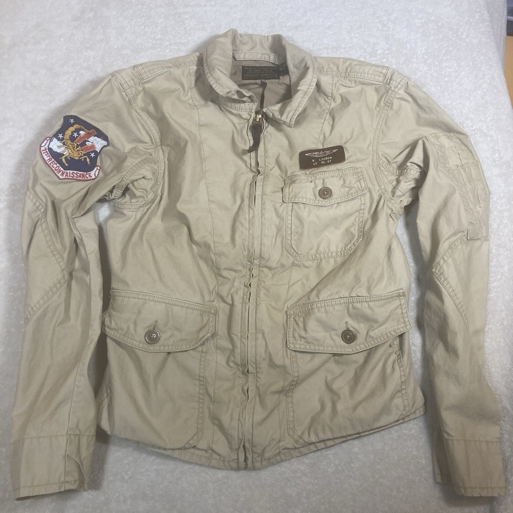 Vintage Polo Ralph Lauren Airborne Div USRL Flight Jacket Beige Bomber Small